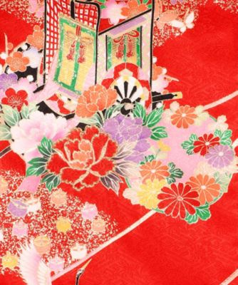 女児　お宮参り着　赤　花車