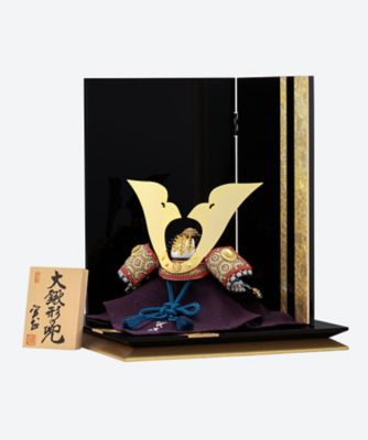 【美品】兜飾り一式 五月人形】兜飾り 収納飾り「金彩松鷹青黒ぼかし会津塗」 (536612