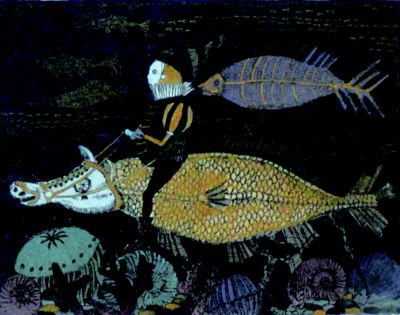 【受注制作】幸せを運ぶ人と大喰いする海水魚―夜の海―