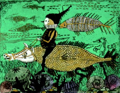 【受注制作】幸せを運ぶ人と大喰いする海水魚―エメラルドの海―