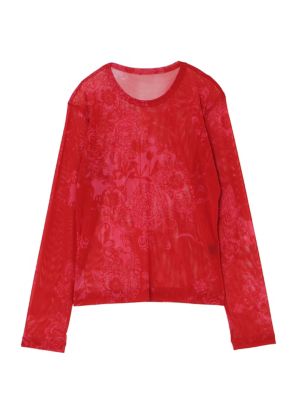 Y's (Women)/ワイズ チュールフラワープリントロングスリーブカットソー クロxグレー トップス【三越伊勢丹/公式】