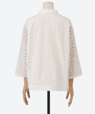 Cotton House Ayaコットンハウスアヤ 半袖レースシャツブラウス M Cotton House Aya】ボーラーレースブラウス（7分