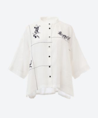 ＜Cotton House Aya＞【Ｃｏｔｔｏｎ　Ｈｏｕｓｅ　Ａｙａ】部分刺繍・リネンスタンドカラーブラウス