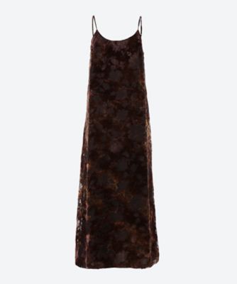 ＜TEAK (Women)＞Ｆｌｏｗｅｒ　ｌｅａｖｅｓ　ｖｅｌｖｅｔ－ｂｕｒｎｏｕｔ　ｓｌｉｐ　ｄｒｅｓｓ