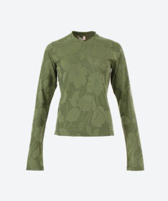 ＜TEAK (Women)＞Ｃａｍｅｌｌｉａ　ｊａｃｑｕａｒｄ　ｊｅｒｓｅｙ　ｌｏｎｇ　ｓｌｅｅｖｅ　ｔｏｐ