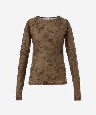 ＜TEAK (Women)＞Ｆｌｏｗｅｒ　ｊａｃｑｕａｒｄ　ｂｏａｔ－ｎｅｃｋ　ｓｌｉｍ　ｔｏｐ