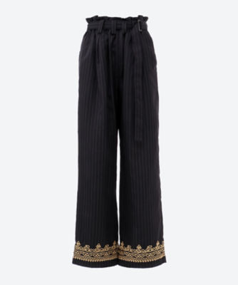 ＜三越伊勢丹/公式＞ PONTI (Women)/ポンティ Sheer Check／Striped Fabric Embroidered Hem Pants Navy パンツ・ズボン【三越伊勢丹/公式】