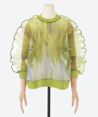 ＜ESTHE（Woman）＞Ｏｍｂｒｅ　Ｐｒｉｎｔ　Ｐｌｅａｔｅｄ　Ｏｒｇａｎｚａ　Ｔｏｐ