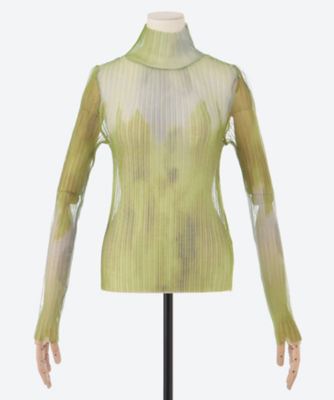 ＜ESTHE（Woman）＞Ｏｍｂｒｅ　Ｐｒｉｎｔ　Ｈｉｇｈ　Ｎｅｃｋ　Ｍｅｓｈ　Ｐｌｅａｔｅｄ　Ｔｏｐ