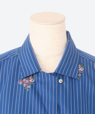 Ｆｌｏｗｅｒ　Ｅｍｂｒｏｉｄｅｒｙ　Ｓｔｒｉｐｅｄ　Ｆａｂｒｉｃ　Ｓｈｉｒｔ　ＰＯ１Ｑ０１４