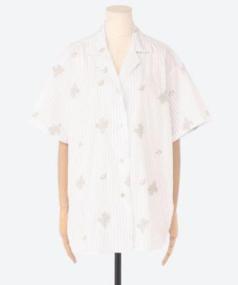 Ｆｌｏｗｅｒ　Ｅｍｂｒｏｉｄｅｒｙ　Ｓｔｒｉｐｅｄ　Ｆａｂｒｉｃ　Ｓｈｉｒｔ　ＰＯ１Ｑ０１４