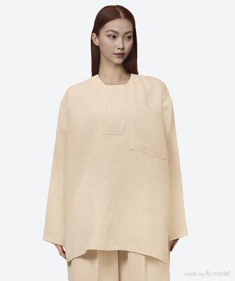 POSTELEGANT (Women)/ポステレガント カットソー　Ｌｉｎｅｎ　Ｗｏｏｌ　Ｒｅｖｅｒ　Ｐｏｃｋｅｔ　Ｔｏｐ　ＴＰ２５Ｓ０００２