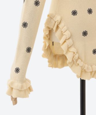 CREST EMBROIDERY FRILLED TOP