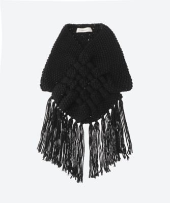 FUMIE=TANAKA/フミエタナカ knit fringe neck F25A28 BK スカーフ・ショール【三越伊勢丹/公式】