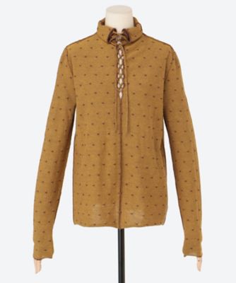 ＜TAN (Women)＞ＯＳＴＲＩＣＨ　ＰＡＴＴＥＲＮ　ＫＮＩＴ　ＬＡＣＥ－ＵＰ　ＴＯＰ