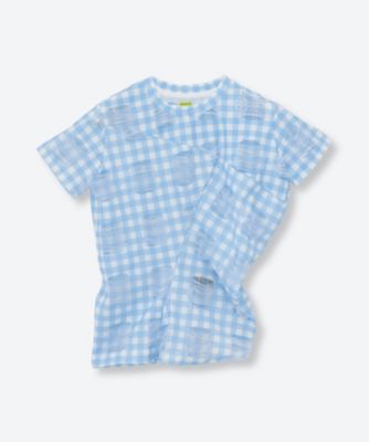 ＜ODAKHA (Woman)＞ｔｗｉｓｔｅｄ　ｂｌｕｅ　ｃｒｕｓｈｅｄ　ｇｉｎｇｈａｍ　Ｔ　ＯＨ２６ＳＳ―ＫＮ０６