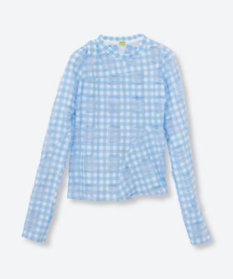 ＜ODAKHA (Woman)＞ｔｗｉｓｔｅｄ　ｂｌｕｅ　ｃｒｕｓｈｅｄ　ｇｉｎｇｈａｍ　ｔｏｐ　ＯＨ２６ＳＳ―ＫＮ０８