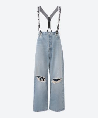 DAMAGE DENIM SUSPENDER PANTS