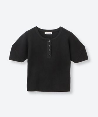 PUFF SLEEVE HENRY NECK KNIT TOP