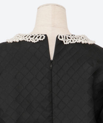 Organza Pearl Embellished Trim Victoria Drama Sleeve Shirt - Black