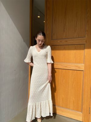 CHICWISH★Ｖネックレースプリーツワンピース☆ ジョーゼットプリーツVネックワンピース レディース[品番
