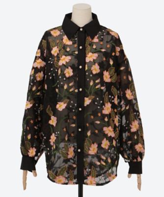 DREAM sister jane (Women)/ドリームシスタージェーン Ｗｏｏｄ　Ｌｉｌｙ　Ｅｍｂｒｏｉｄｅｒｅｄ　Ｓｈｉｒｔ　３１ＳＫ０３ＢＬＤ１７４ＢＬＫ