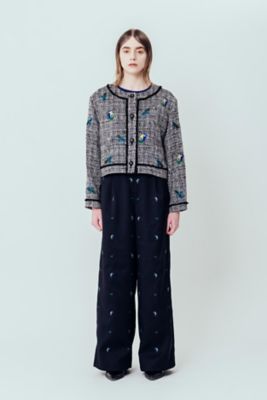 【コロン】COCO風ツイードジャケット　チェック EMBROIDERED TWEED SHORT JACKET