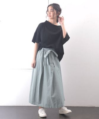 ＜BASCO (Women/大きいサイズ)＞メルースカート　サックス　ボックスプリーツベルト付Ａラインスカート