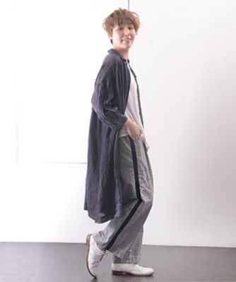 ナージャパンツＢチェック　両脇のラインがポイントのワイドパンツ