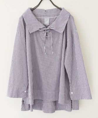 ノッチトップＢ　レトロでマニッシュなレースアップブラウス