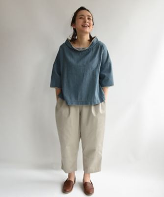 マットパンツ　ふっくらラチネ織りの切り替えパンツ