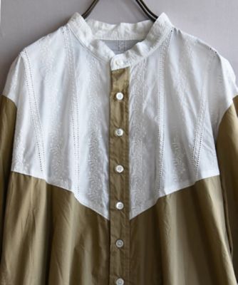 フロンドレス　タイプライター×レースのマニッシュだけど女性らしいシャツドレス