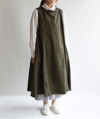 ＜BASCO (Women/大きいサイズ)＞ジーラワンピース・Ｄ　ナチュラルなコットンリネンの裁ちきり襟ジャンパースカート