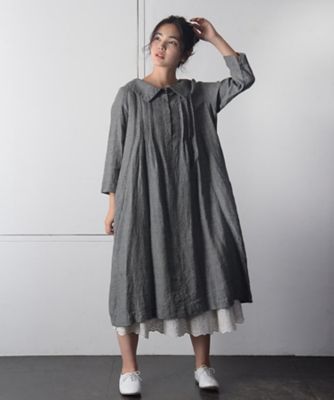 ＜BASCO (Women/大きいサイズ)＞クリスタドレス　大人なブルーが美しいグレンチェックのリネンドレス　プラスサイズ