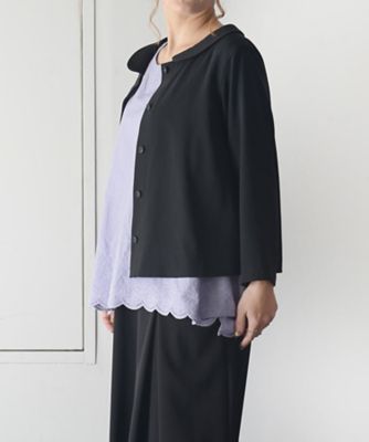 ミラクルジャケット　丸襟比翼仕立てのブラックジャケット