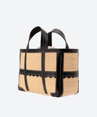 【美品】LUDLOW ラドロー ラムファーバッグ ショルダーバッグ ハンドバッグ Scallaped leather－trimmed raffia