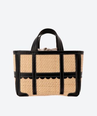 ＜LUDLOW (Women)＞Ｓｃａｌｌａｐｅｄ　ｌｅａｔｈｅｒ－ｔｒｉｍｍｅｄ　ｒａｆｆｉａ