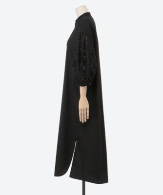 極美品 ティッカ レース パフスリーブ ワンピース ロング ブラック F フラワーレースパフスリーブワンピース | TICCA (Women