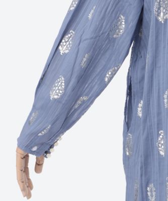 ヌキテパCOTTON DOBBY PRINT NECK GATHER DRESS Cotton Dobby Stripe