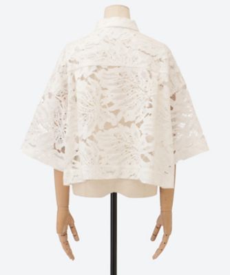 LEAF RASCHEL LACE CROPPED SHIRT | SACRA
