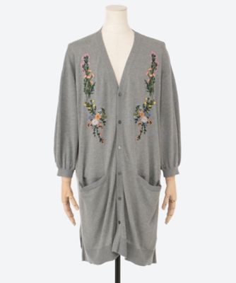 ハイツイストコットン オータムガーデン刺繍 ロングニットカーディガン