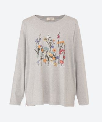 ＜super hakka feuille (Women/大きいサイズ)＞ボトルフラワー刺繍長袖Ｔシャツ