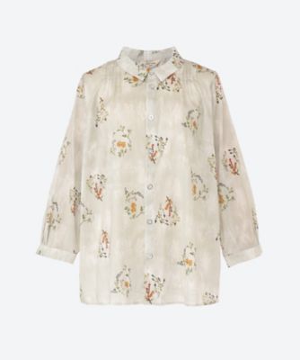 ＜super hakka feuille (Women/大きいサイズ)＞コットンカルゼ　エフェメラルフラワープリントＡラインシャツブラウス