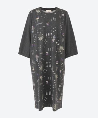 ＜super hakka feuille (Women/大きいサイズ)＞ジオメトリックフラワー刺繍ドルマン裏毛ワンピース