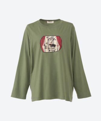 ＜super hakka feuille (Women/大きいサイズ)＞ＳＵＰＥＲ　ＨＡＫＫＡ×オバタクミ「Ｃｌｏｓｉｎｇ　Ｔｉｍｅ」プリント＆刺繍長袖カットソー