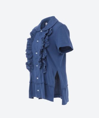 綿天竺×綿クロス製品染丸襟半袖カットソー