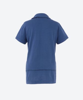 綿天竺×綿クロス製品染丸襟半袖カットソー