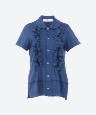 ＜tao (Women)＞綿天竺×綿クロス製品染丸襟半袖カットソー