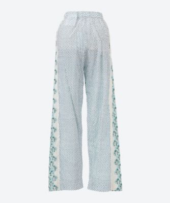 綿クロスブロックプリント 製品洗 ウエストゴムパンツ | tao