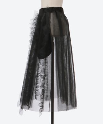 ナイロンチュール×ウールモヘアクロス後染　ウエストゴムスカート　ＴＯ―Ｓ００７―０５１